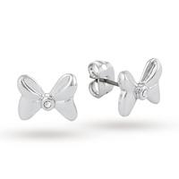 Disney Couture White Gold Plated Minnie Mouse Bow Stud Earrings With Crystals