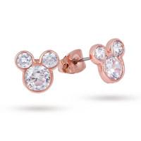 Disney Couture Rose Gold Plated Crystal Mickey Mouse Stud Earrings