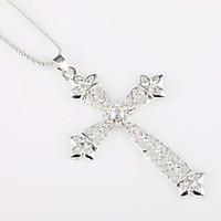 Diamond Studded Cross Dress Long Sweater Chain Necklace