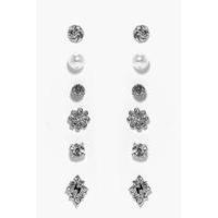Diamante Stud Earring Set - silver