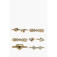 diamante mixed size ring 6 pack gold