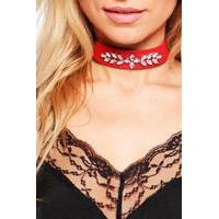 Diamante Embellished Suedette Choker - red