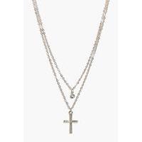diamante and cross layered necklace gold