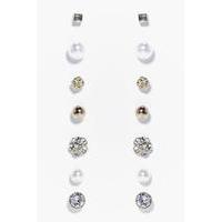 Diamante & Pearl Stud Earring Set - gold