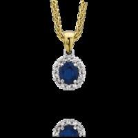 Diamond And Sapphire Pendant Oval Claw Set Cluster 18ct Yellow And White Gold