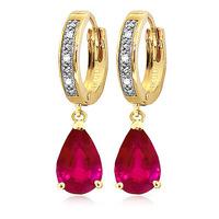 Diamond and Ruby Droplet Huggie Earrings in 9ct Gold