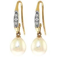 Diamond and Pearl Drop Earrings in 9ct Gold