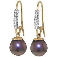 Diamond and Black Pearl Drop Earrings in 9ct Gold