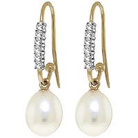 Diamond and Pearl Drop Earrings in 9ct Gold