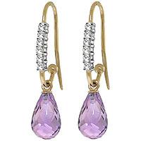 diamond and amethyst stem droplet earrings in 9ct gold