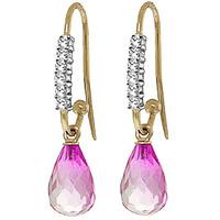 diamond and pink topaz stem droplet earrings in 9ct gold