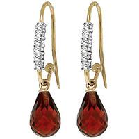 diamond and garnet stem droplet earrings in 9ct gold