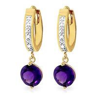 diamond and amethyst huggie earrings in 9ct gold