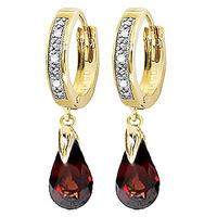 diamond and garnet droplet huggie earrings in 9ct gold