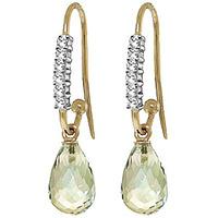 diamond and green amethyst stem droplet earrings in 9ct gold