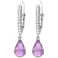 diamond and amethyst laced stem drop earrings in 9ct white gold