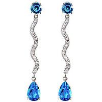 Diamond and Blue Topaz Drop Earrings in 9ct White Gold