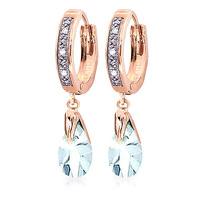 Diamond and Aquamarine Droplet Huggie Earrings in 9ct Rose Gold