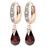 Diamond and Garnet Droplet Huggie Earrings in 9ct Rose Gold