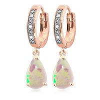 diamond and opal droplet huggie earrings in 9ct rose gold