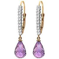 diamond and amethyst laced stem drop earrings in 9ct gold