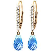 diamond and blue topaz laced stem drop earrings in 9ct gold