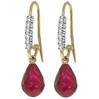 diamond and ruby laced stem drop earrings in 9ct gold