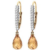 diamond and citrine laced stem drop earrings in 9ct gold