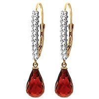 Diamond and Garnet Laced Stem Drop Earrings in 9ct Gold