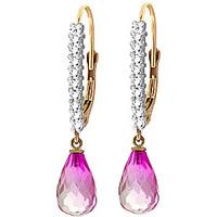 diamond and pink topaz laced stem drop earrings in 9ct gold