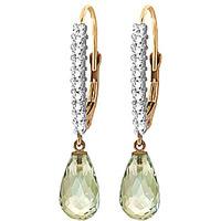 diamond and green amethyst laced stem drop earrings in 9ct gold