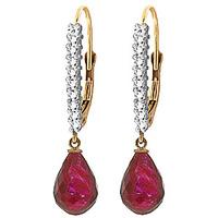 diamond and ruby laced stem drop earrings in 9ct gold