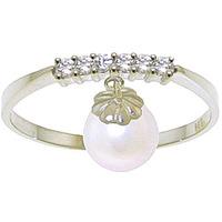 diamond and pearl droplet ring in 9ct white gold