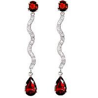 Diamond and Garnet Drop Earrings in 9ct White Gold