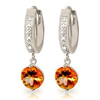 diamond and citrine huggie earrings in 9ct white gold