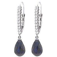 Diamond and Sapphire Laced Stem Drop Earrings in 9ct White Gold