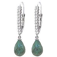 Diamond and Emerald Laced Stem Drop Earrings in 9ct White Gold