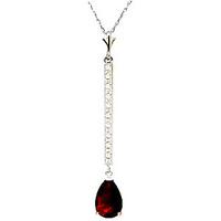 Diamond and Garnet Bar Pendant Necklace in 9ct White Gold