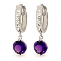 diamond and amethyst huggie earrings in 9ct white gold