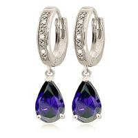 Diamond and Sapphire Droplet Huggie Earrings in 9ct White Gold