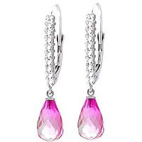 Diamond and Pink Topaz Laced Stem Drop Earrings in 9ct White Gold