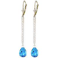 Diamond and Blue Topaz Bar Drop Earrings in 9ct White Gold