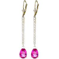 diamond and pink topaz bar drop earrings in 9ct white gold