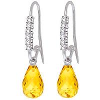 diamond and citrine stem droplet earrings in 9ct white gold