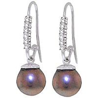 Diamond and Black Pearl Drop Earrings in 9ct White Gold