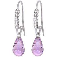 Diamond and Amethyst Stem Droplet Earrings in 9ct White Gold