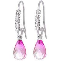 Diamond and Pink Topaz Stem Droplet Earrings in 9ct White Gold