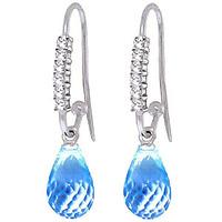 diamond and blue topaz stem droplet earrings in 9ct white gold