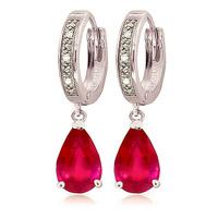 Diamond and Ruby Droplet Huggie Earrings in 9ct White Gold