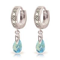 Diamond and Blue Topaz Droplet Huggie Earrings in 9ct White Gold